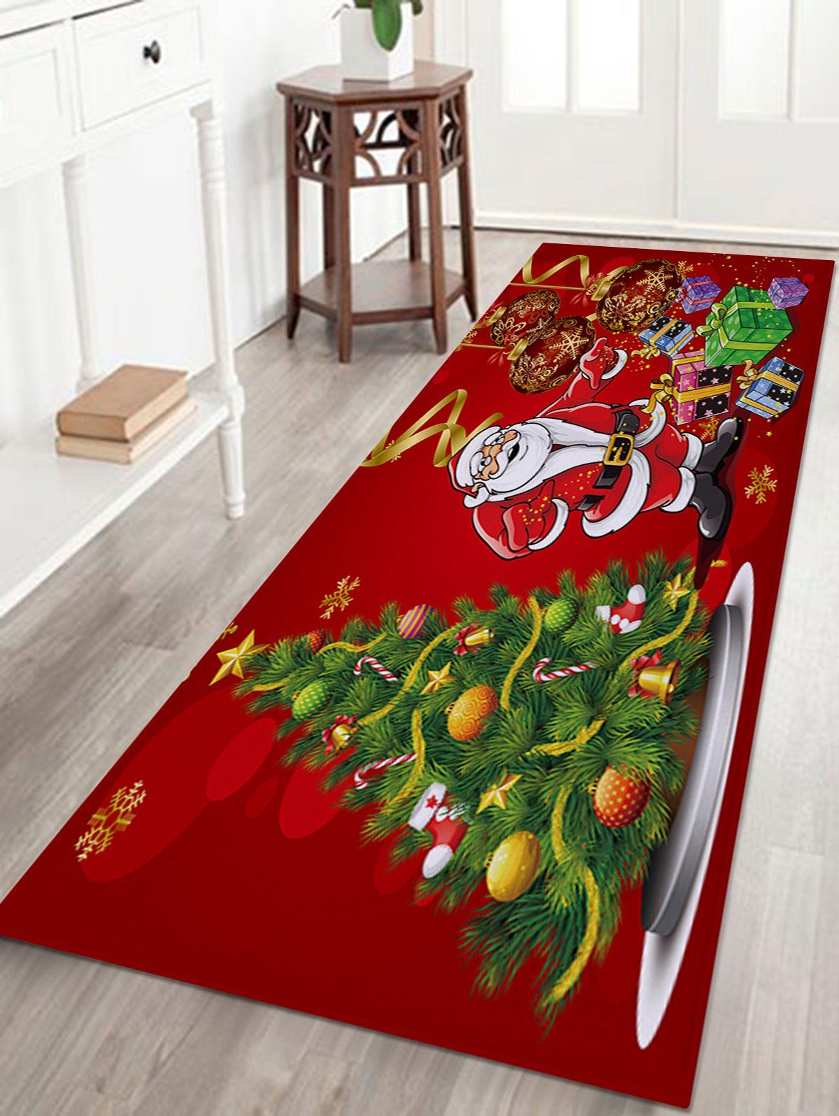 

Christmas Tree Santa Baubles Pattern Anti-skid Water Absorption Area Rug, Colormix