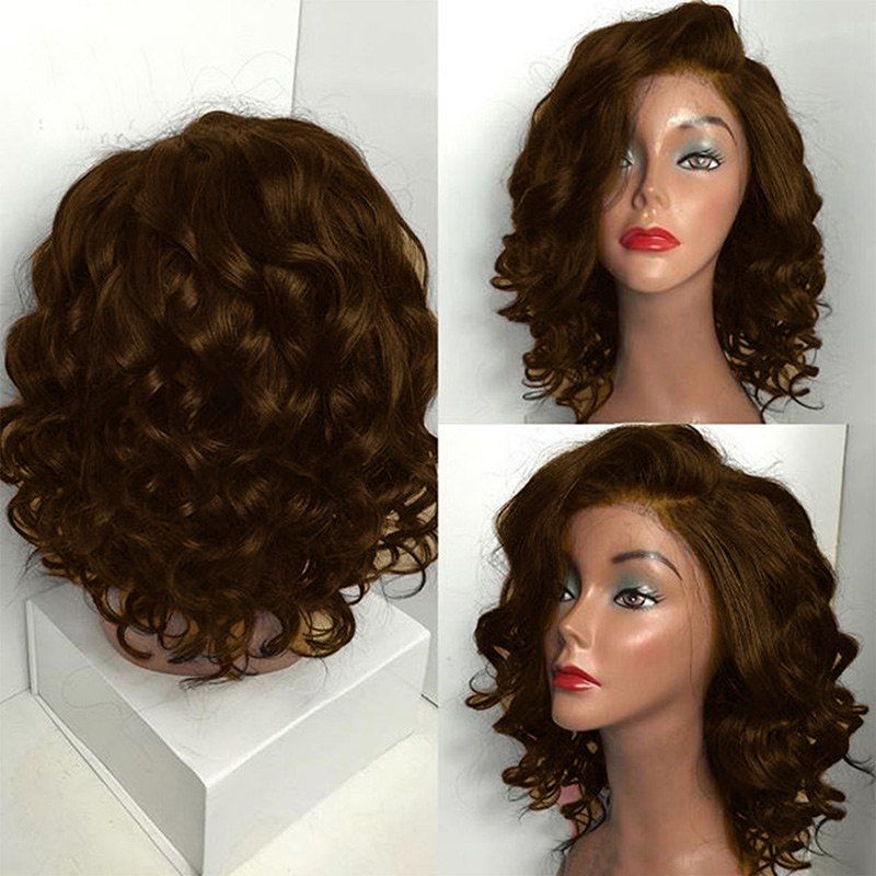 

Short Side Parting Fluffy Body Wave Bob Synthetic Wig, Brown
