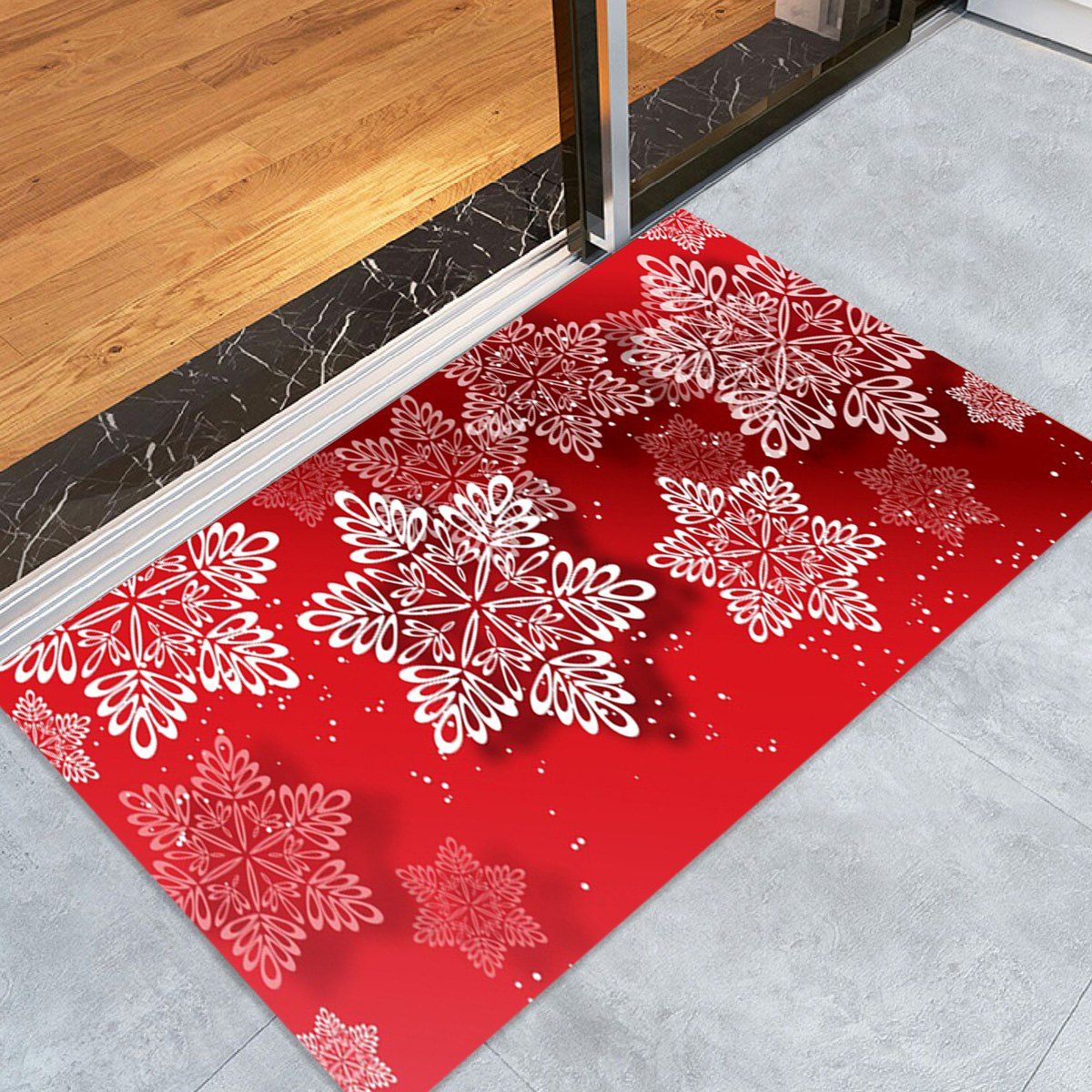 

Christmas Snowflakes Pattern Anti-skid Water Absorption Area Rug, Red