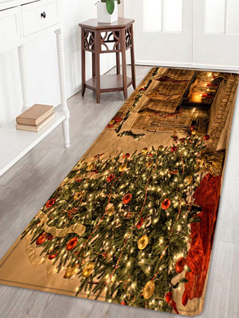 

Christmas Tree Fireplace Pattern Anti-skid Water Absorbing Area Rug, Colormix