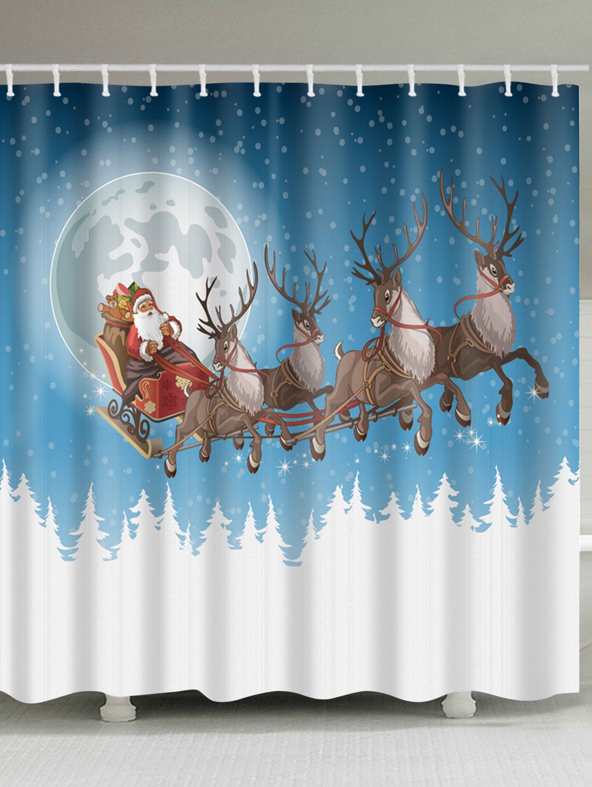 

Christmas Moon Deer Sleigh Print Waterproof Bathroom Shower Curtain, Colormix