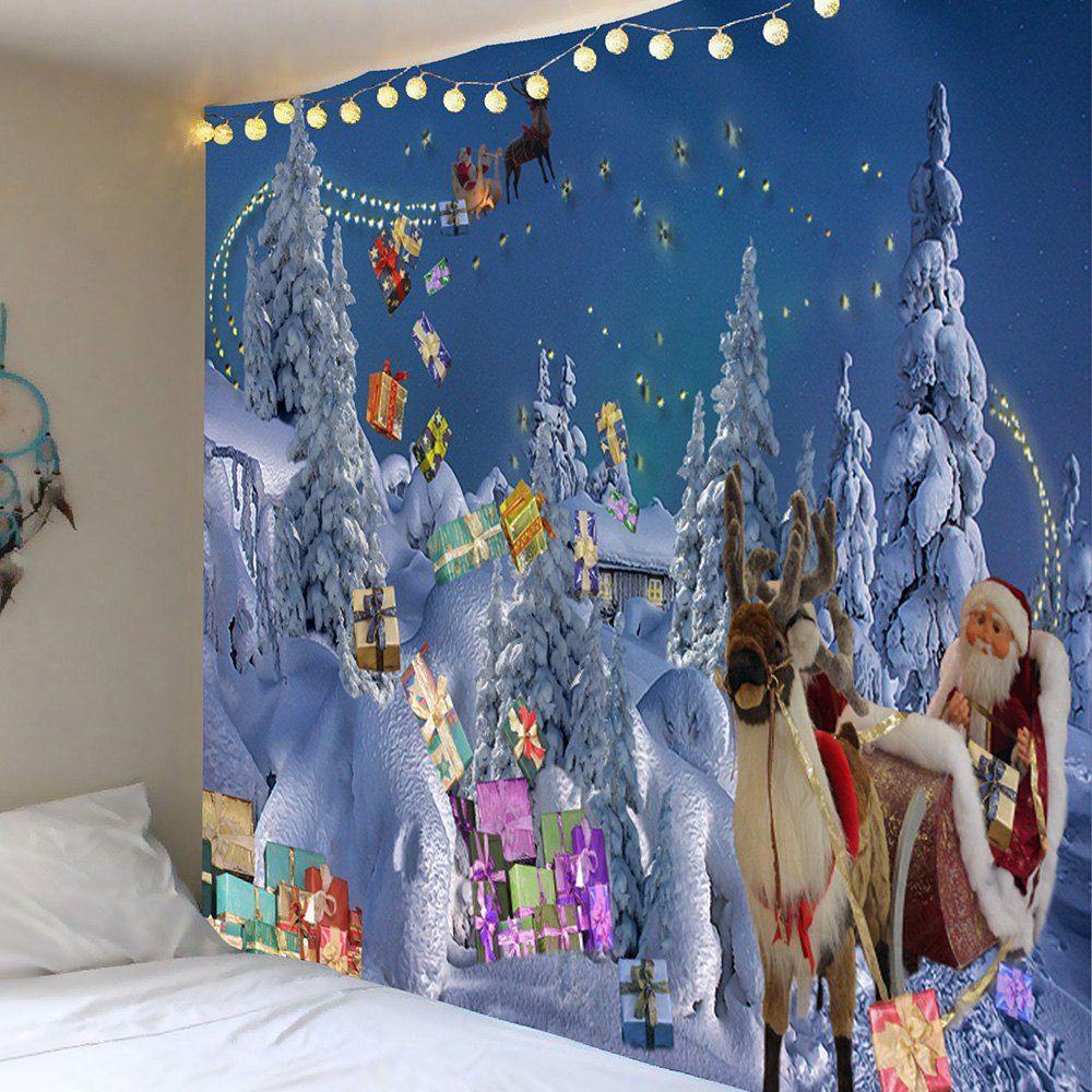 

Sending Gifts Santa Claus Patterned Wall Decor Tapestry, Light blue