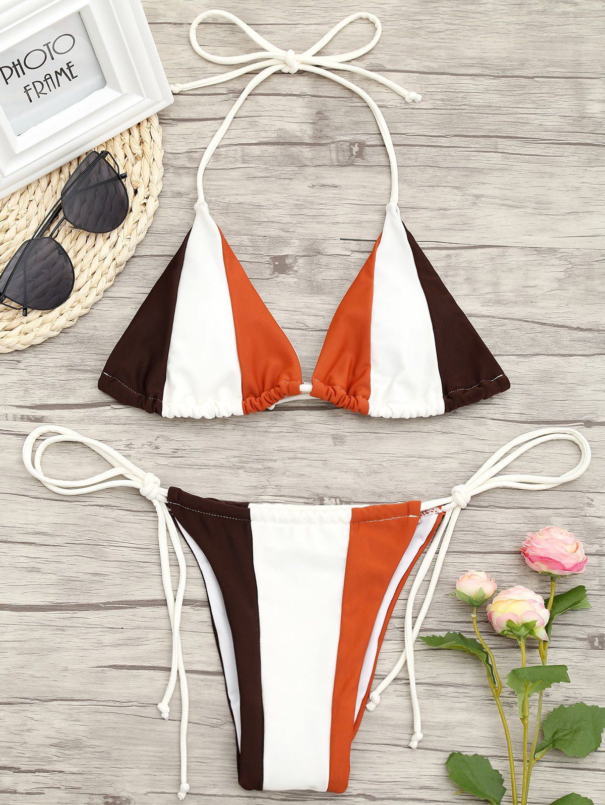String Color Block Low Waisted Bikini Set, White
String Color Block Low Waisted Bikini Set, White