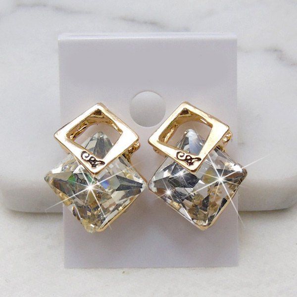 

Rhombus Faux Crystal Stud Earrings, White