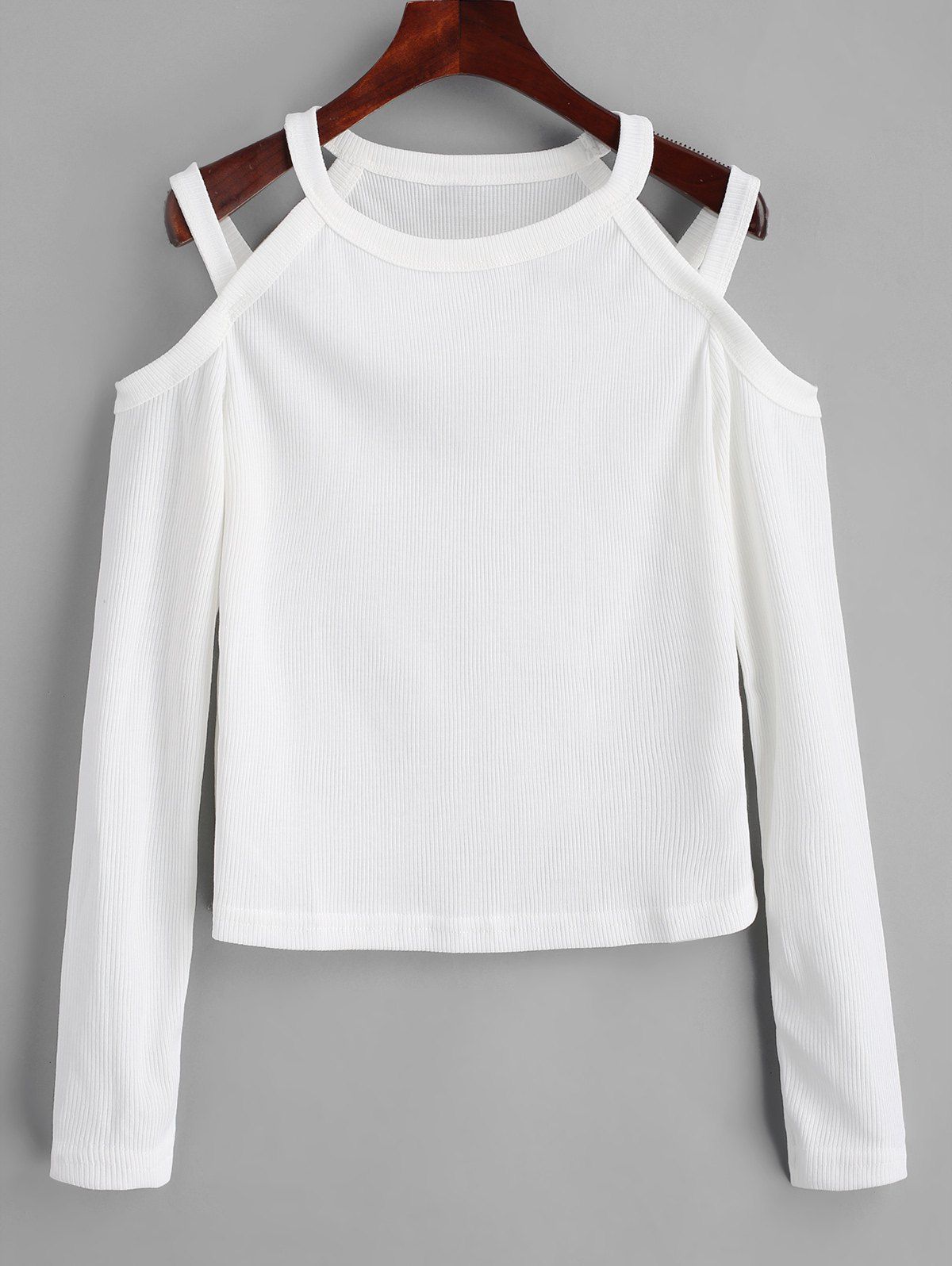 Ribbed Cold Shoulder Knitted Top, White