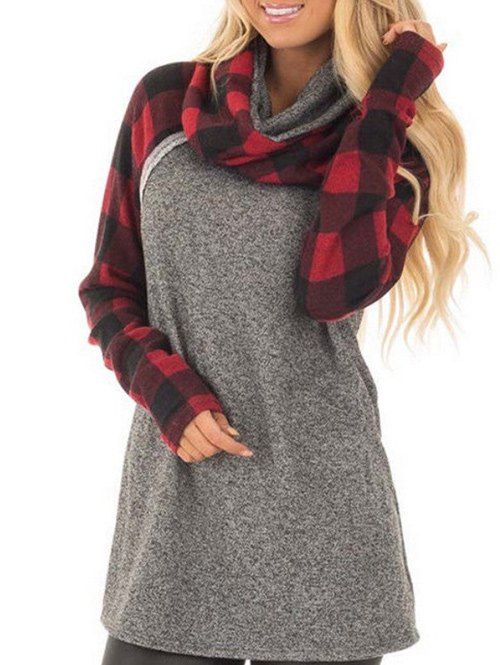 Plaid Sleeve Cowl Neck Sweatshirt, Red
Plaid Sleeve Cowl Neck Sweatshirt, Red