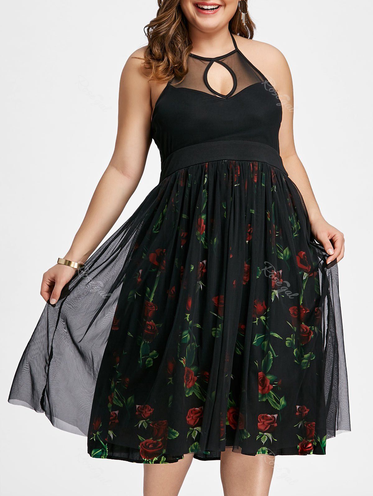 Off Plus Size Halter Neck Floral Swing Dress Rosegal