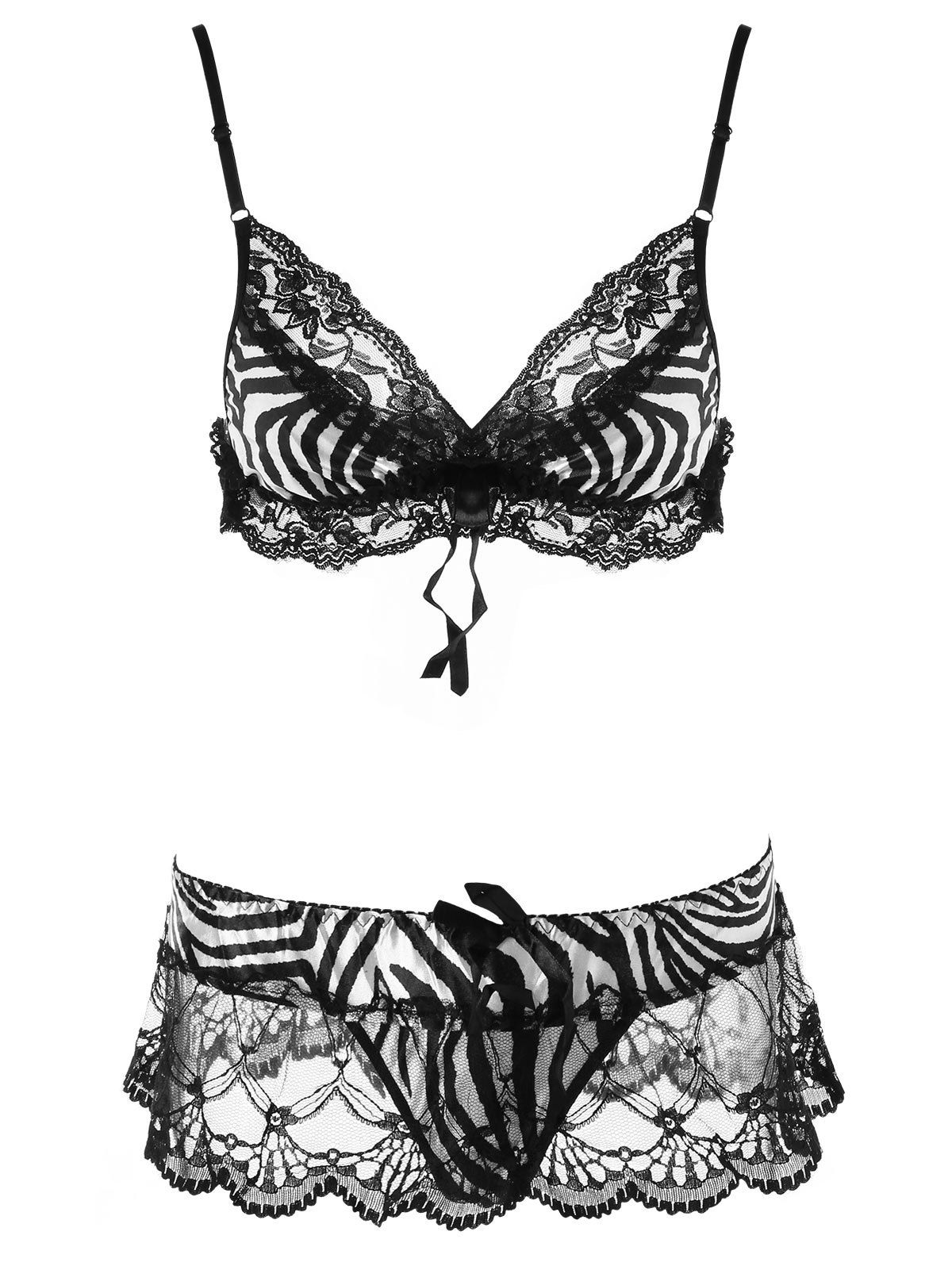 Off Zebra Stripe Lace Lingerie Sets Rosegal