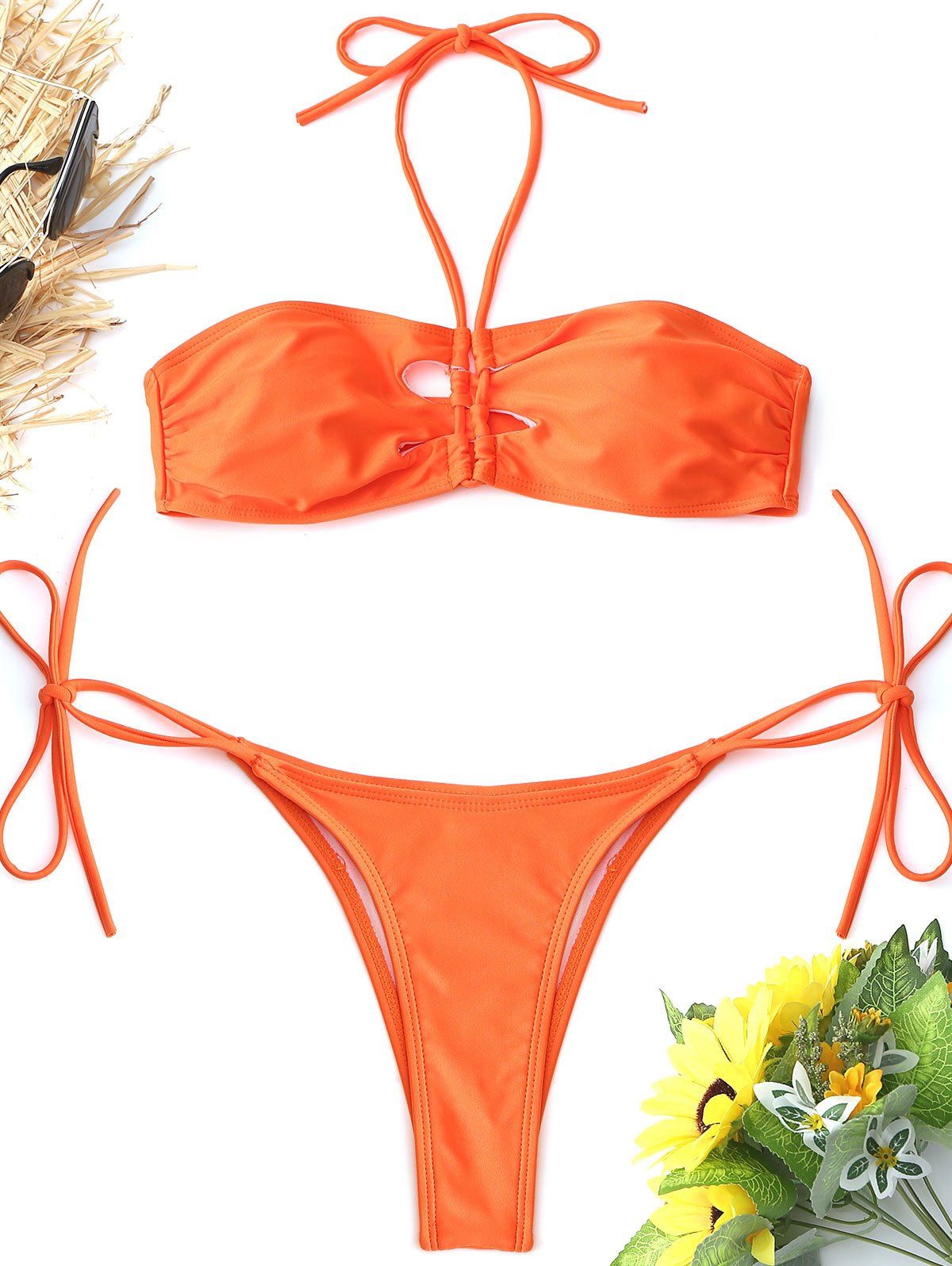 50 OFF Halter High Cut String Bikini Set Rosegal