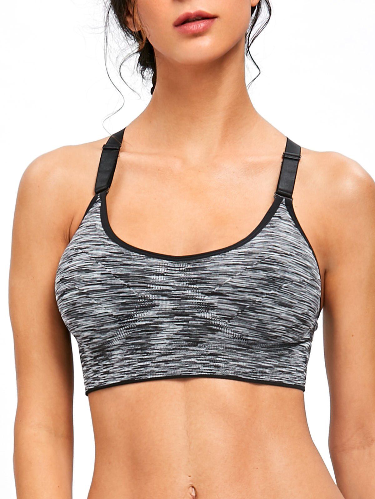 Cutout Adjustable Racerback Workout Bra, Gray
