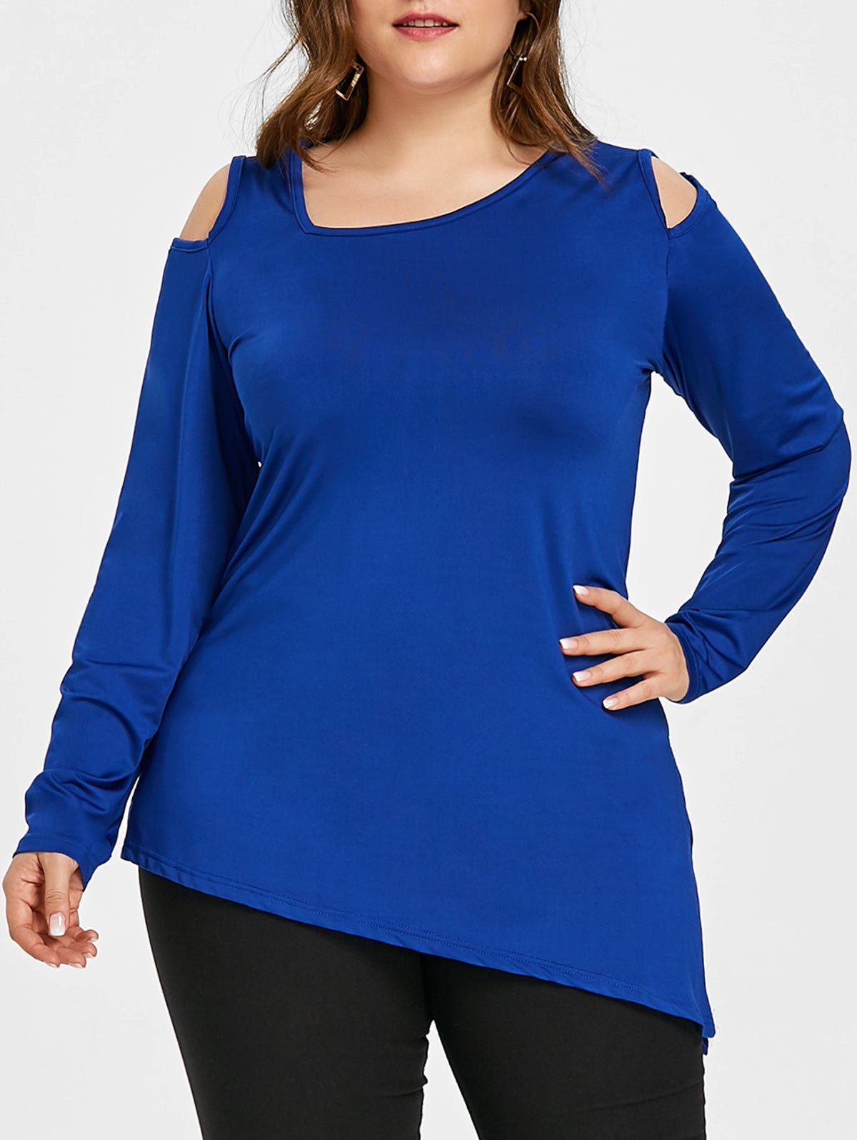 

Open Shoulder Asymmetric Plus Size Tunic, Blue