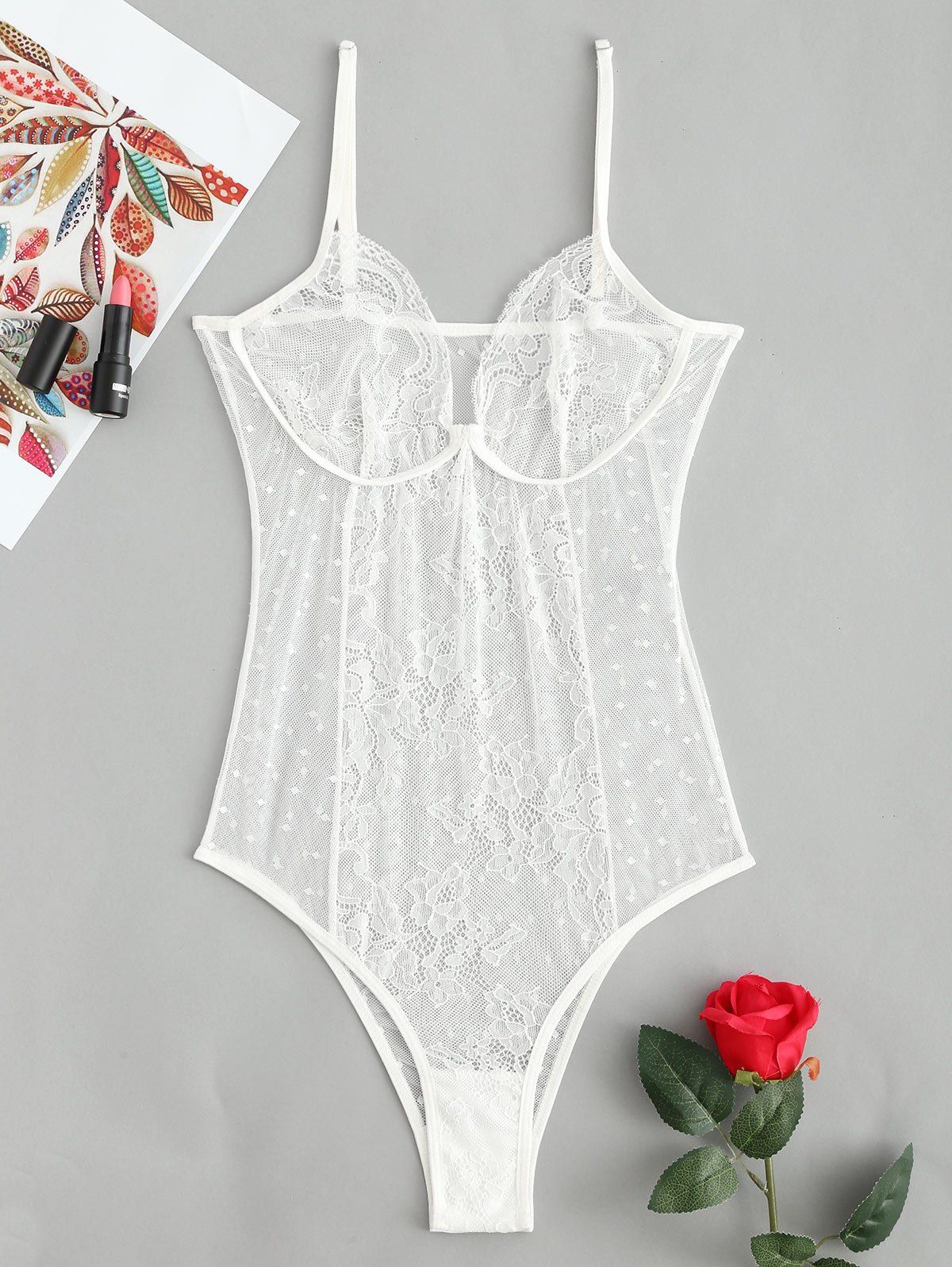 Off Sheer Lingerie Lace Bodysuit Rosegal