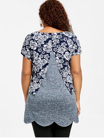 

Plus Size Overlay Floral Scalloped Edge T-shirt, Colormix