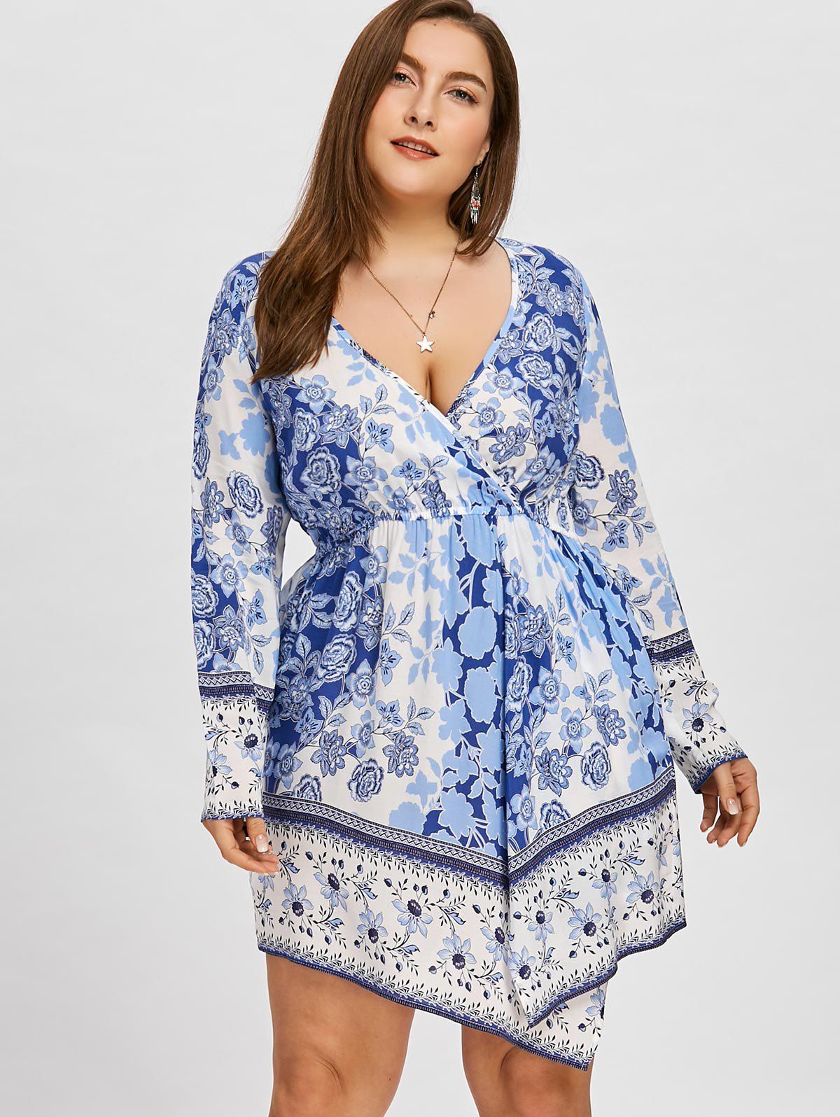 Plus Size Plunging Neckline Asymmetrical Dress 26 OFF Rosegal