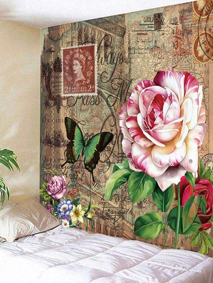 Oil Painting Stamp Flower Print Tapestry, Colormix