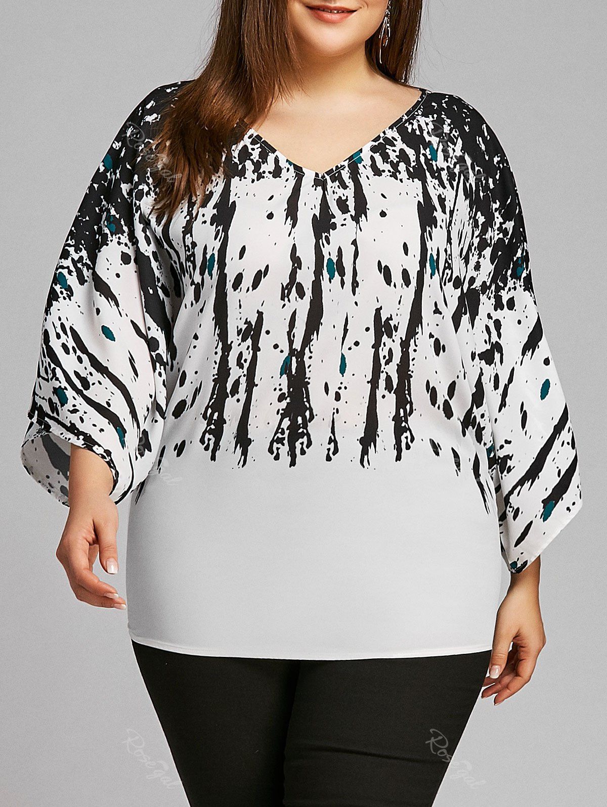 63 OFF Plus Size Batwing Sleeve Splatter Paint Blouse Rosegal