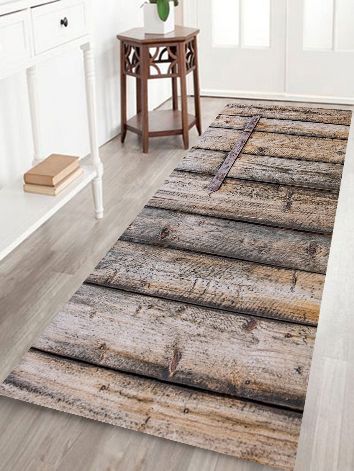Dated Board Print Anti-skid Water Absorption Area Rug, Light camel