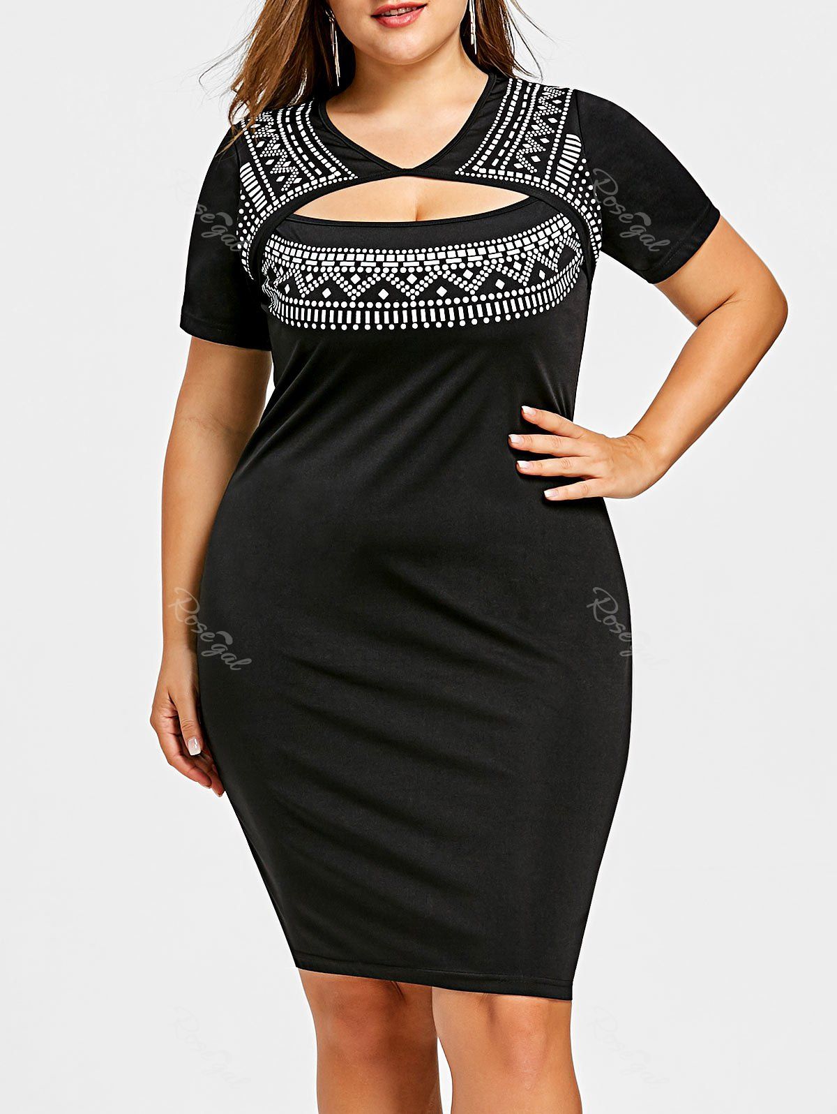 Plus Size Keyhole Front Chevron Pencil Dress, Black
Plus Size Keyhole Front Chevron Pencil Dress, Black