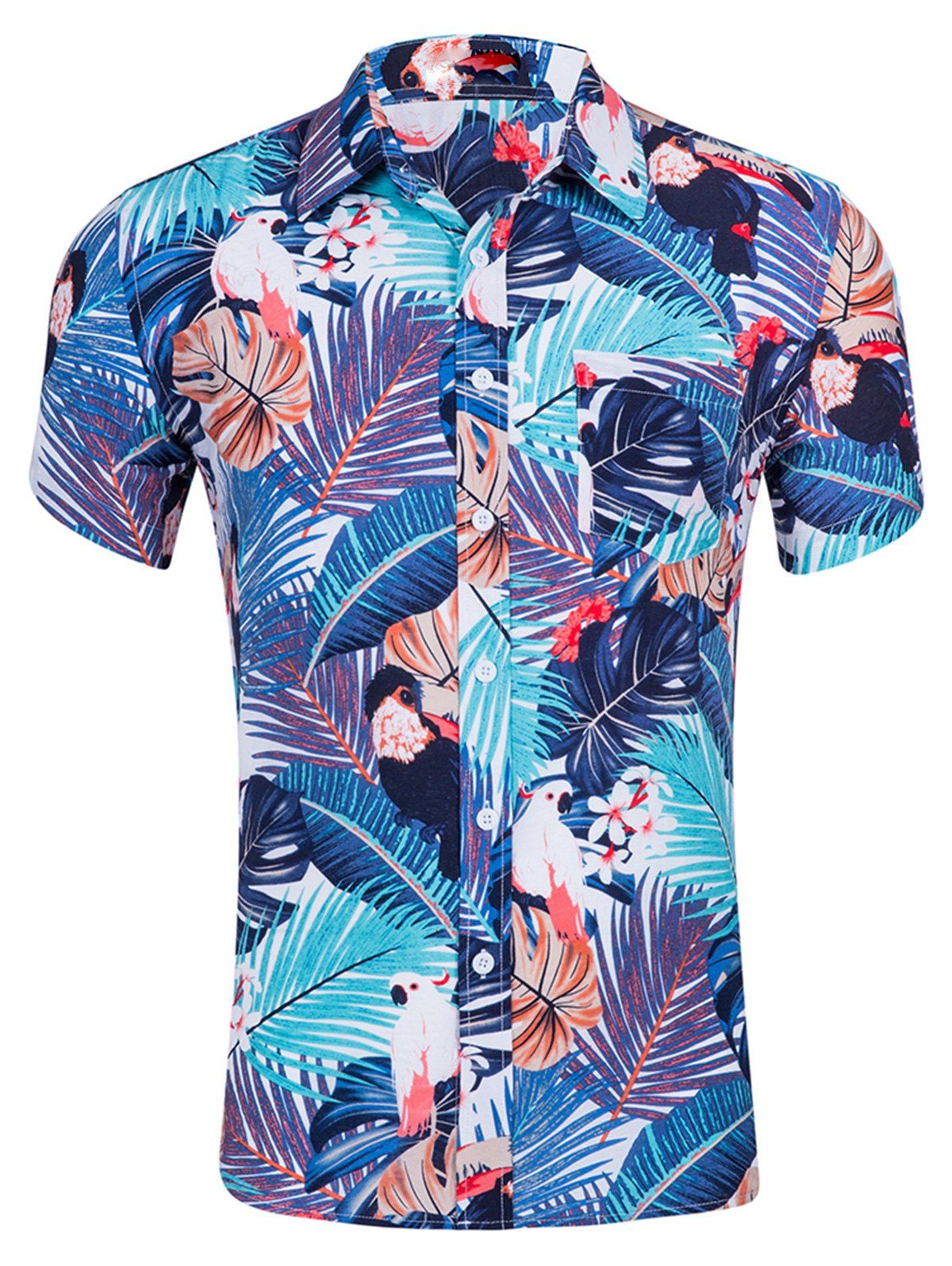 Flower Leaf Print Short Sleeves Shirt, Multi