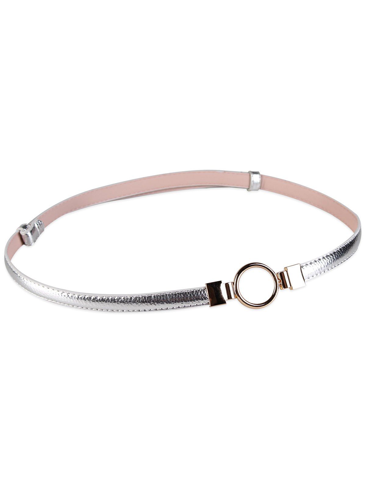 Metal Round Buckle Faux Leather Skinny Belt, Silver 
Metal Round Buckle Faux Leather Skinny Belt, Silver