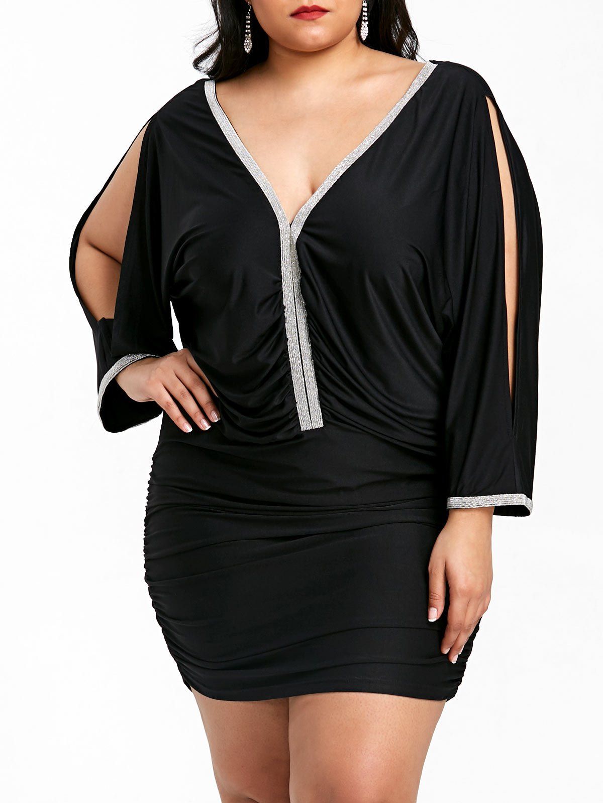 Plus Size Contrat Trim Split Sleeve Dress, Black 
Plus Size Contrat Trim Split Sleeve Dress, Black