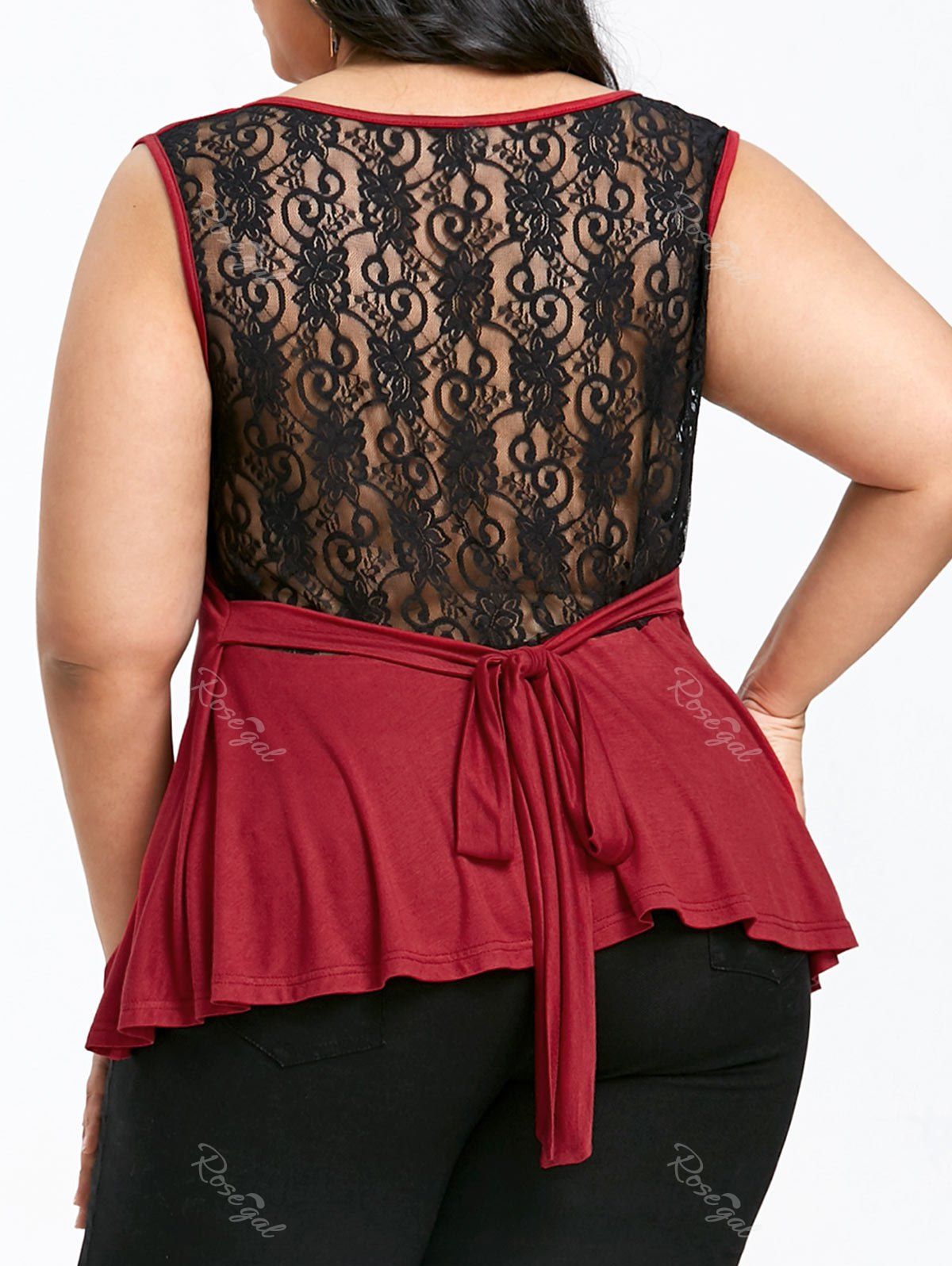 Off Plus Size Sheer Lace Trim V Neck Tank Top Rosegal