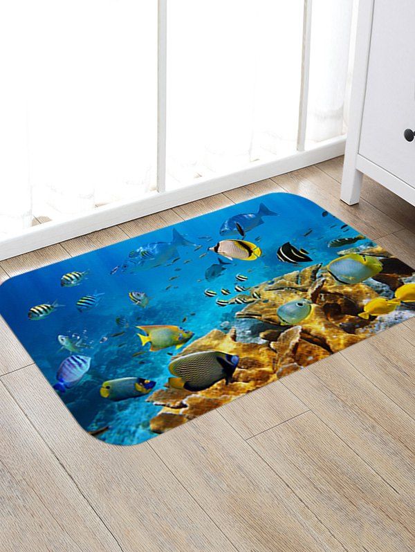 

Underwater Fishes Pattern Anti-skid Water Absorption Area Rug, Blue