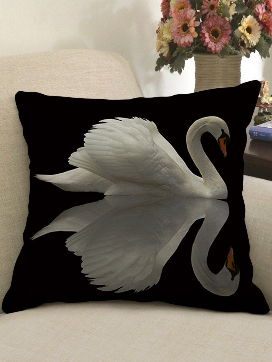 Two Swans Printed Home Decor Pillowcase, Black