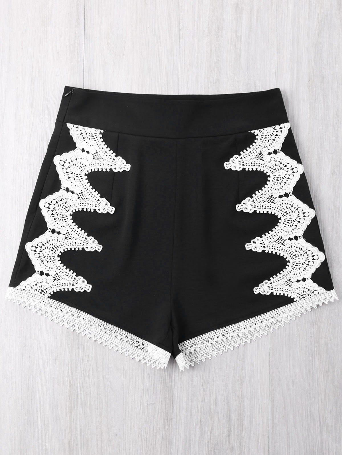 Contrast Crochet Trim Shorts, Black