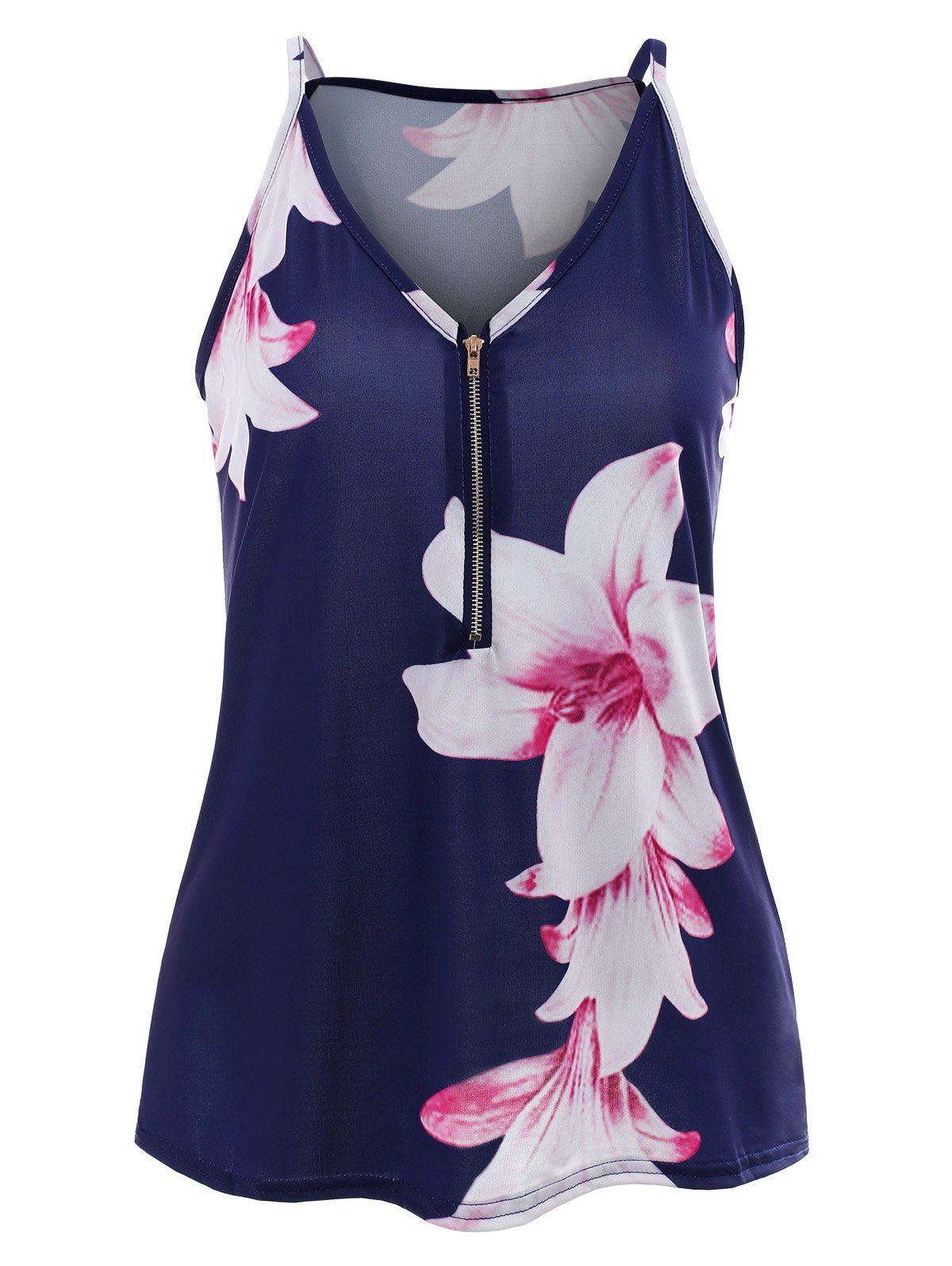 Plunging Neck Printed Cami Top, Navy blue