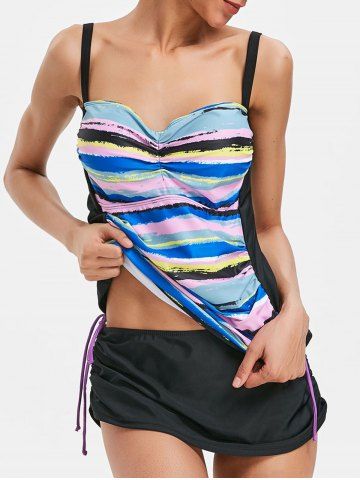 Gray S Striped Spaghetti Strap Blouson Tankini Bathing Suits RoseGal