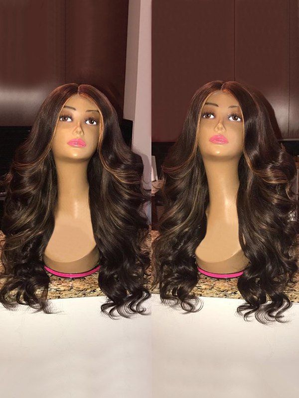 Long Center Parting Highlight Loose Wave Synthetic Wig, Multi