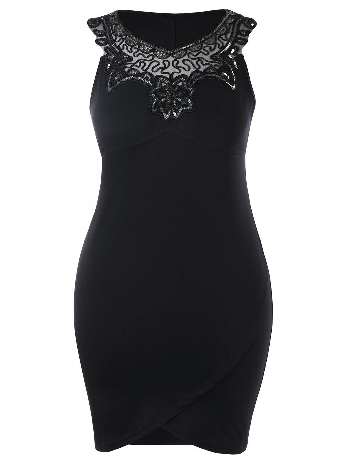 Plus Size Sleeveless Bodycon Tulip Dress, Black
