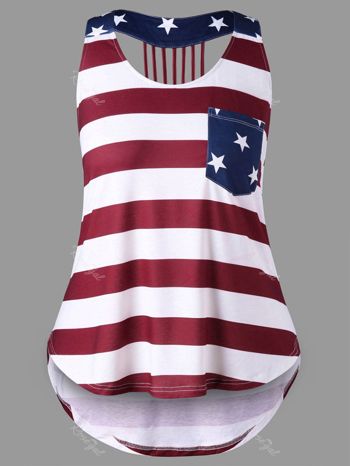 34 OFF Plus Size American Flag High Low Tank Top Rosegal