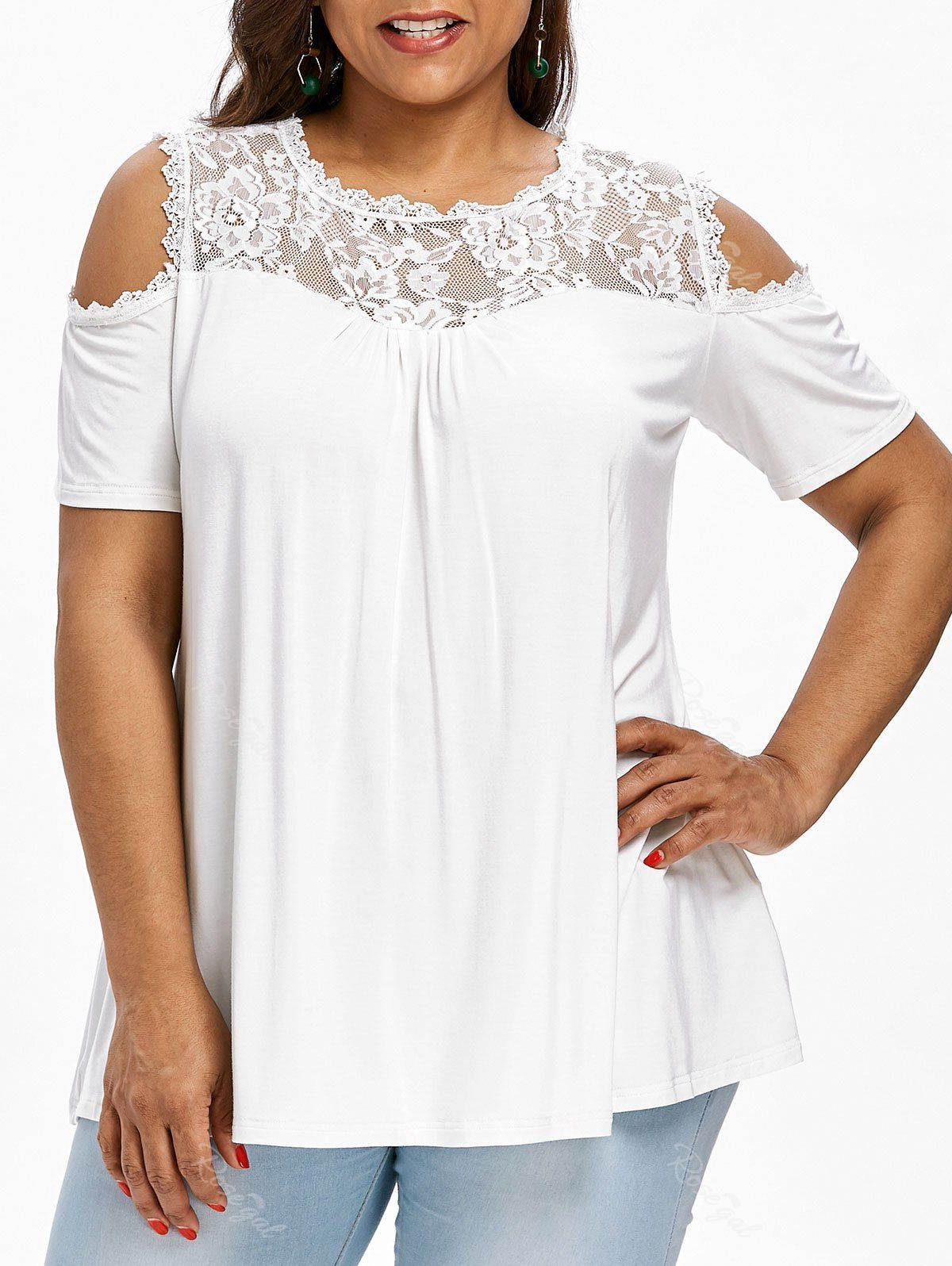 Lace Panel Plus Size Short Sleeve T-shirt, White
Lace Panel Plus Size Short Sleeve T-shirt, White