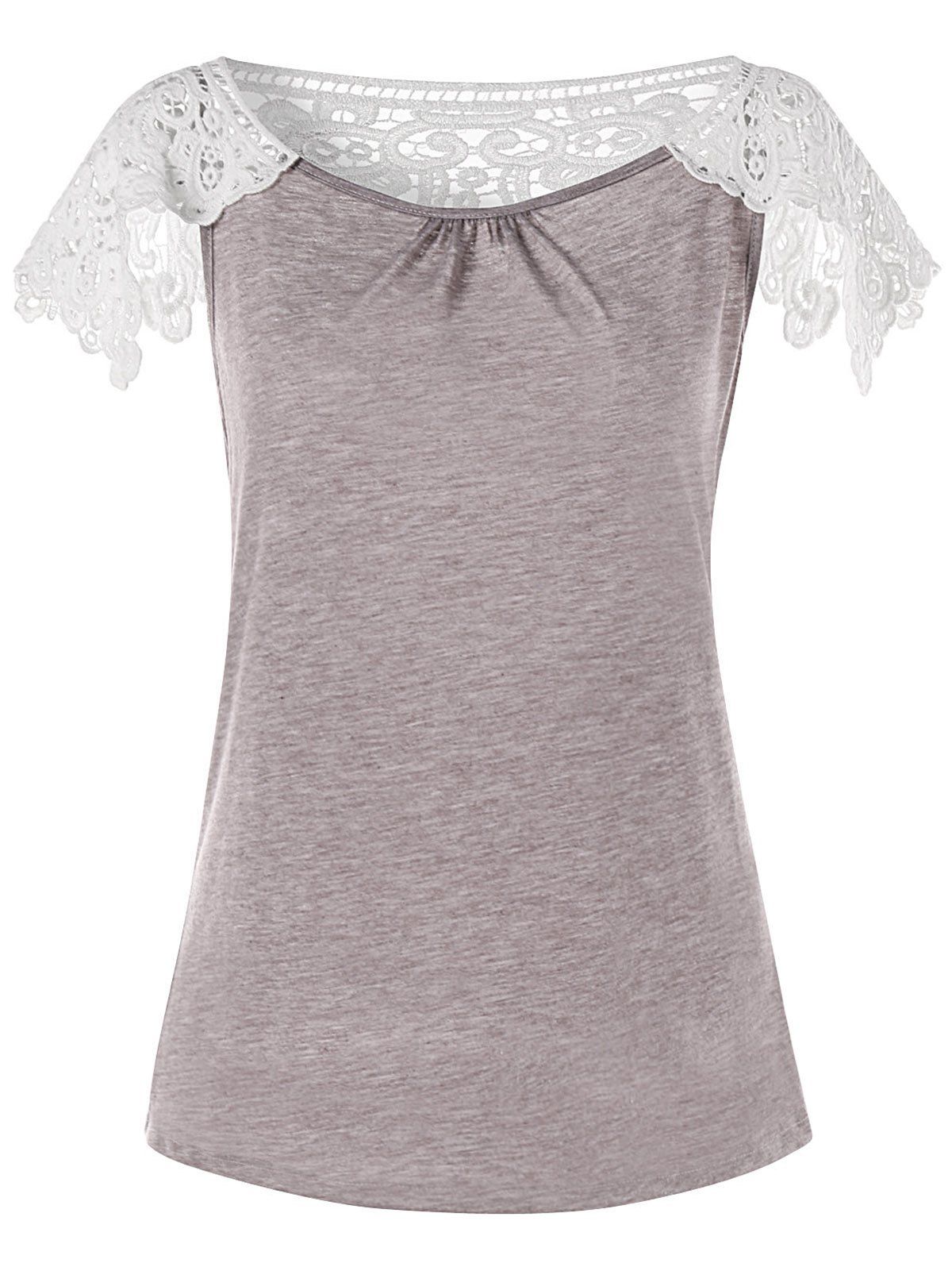 Crochet Lace Panel T-shirt, Gray