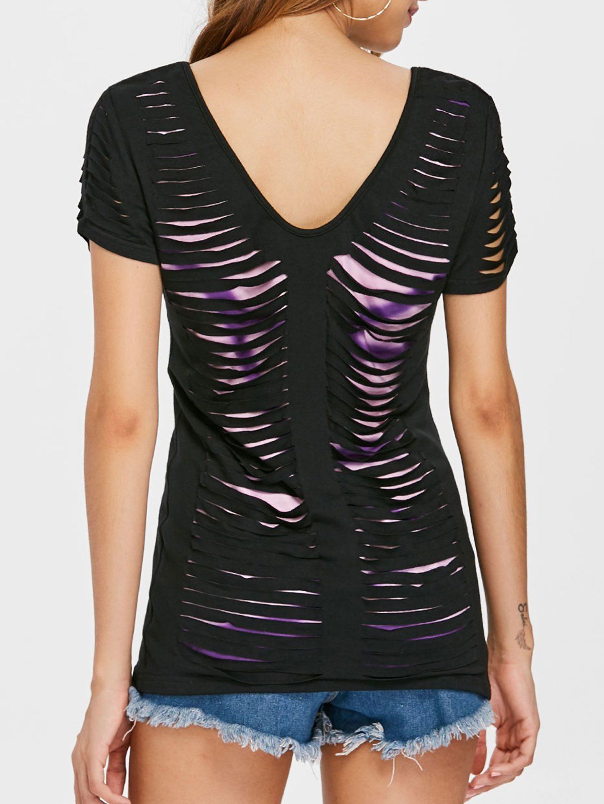 Short Sleeve Ripped T-shirt, Black