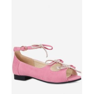 

Plus Size Cut Out Peep Toe Bow Flat Heel Sandals, Carnation pink