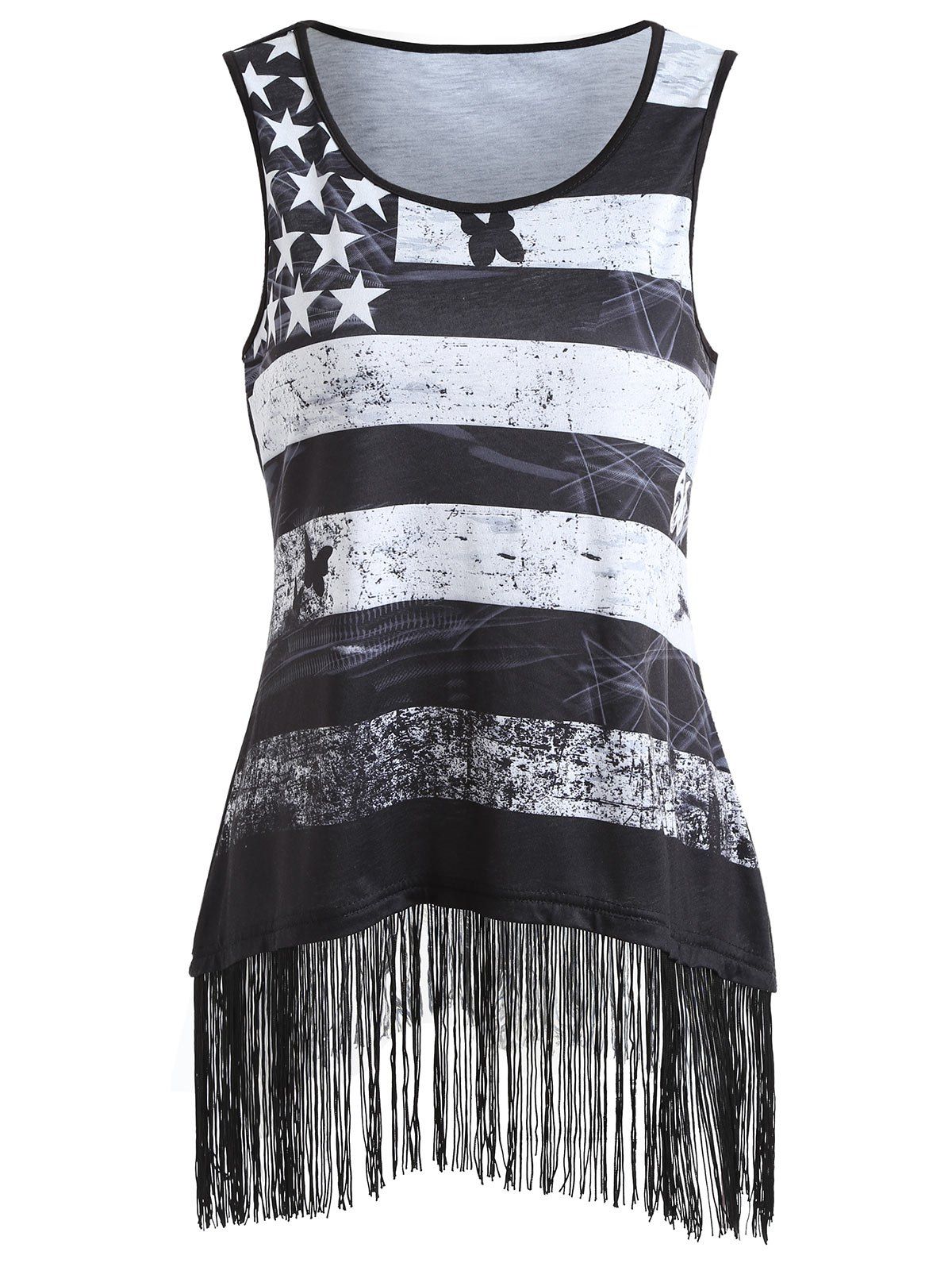 American Flag Fringed Edge Tank Top, Black