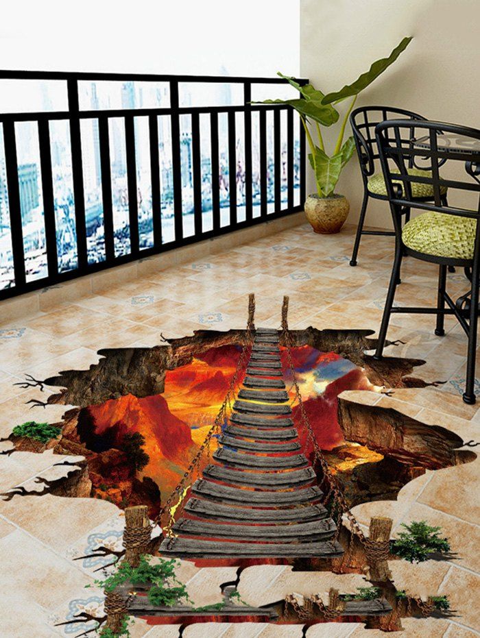 3D Broken Drawbridge Removable Wall Sticker, Brown