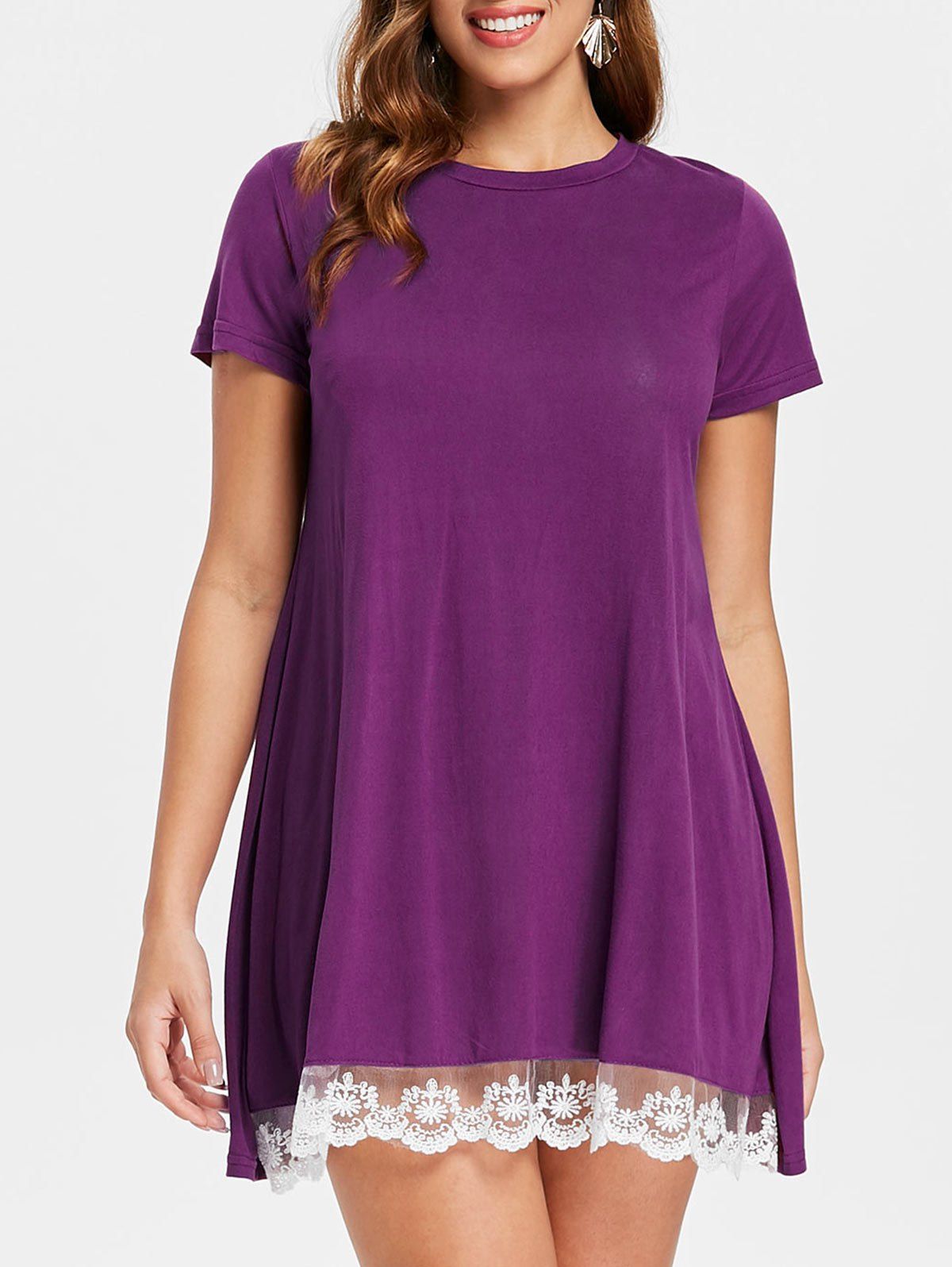 

Lace Hemline Short Sleeve Shift Dress, Purple