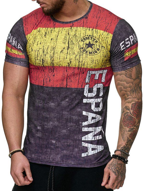 Short Sleeve Letter Print Color Block Tee, Multi-j 
Short Sleeve Letter Print Color Block Tee, Multi-j