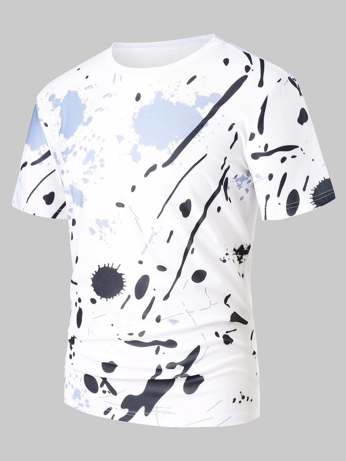 

Ink Splash Print Crew Neck T-shirt, Warm white