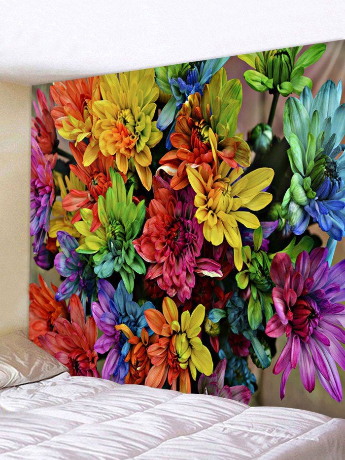 Wall Hanging Art Colorful Flowers Print Tapestry, Multi