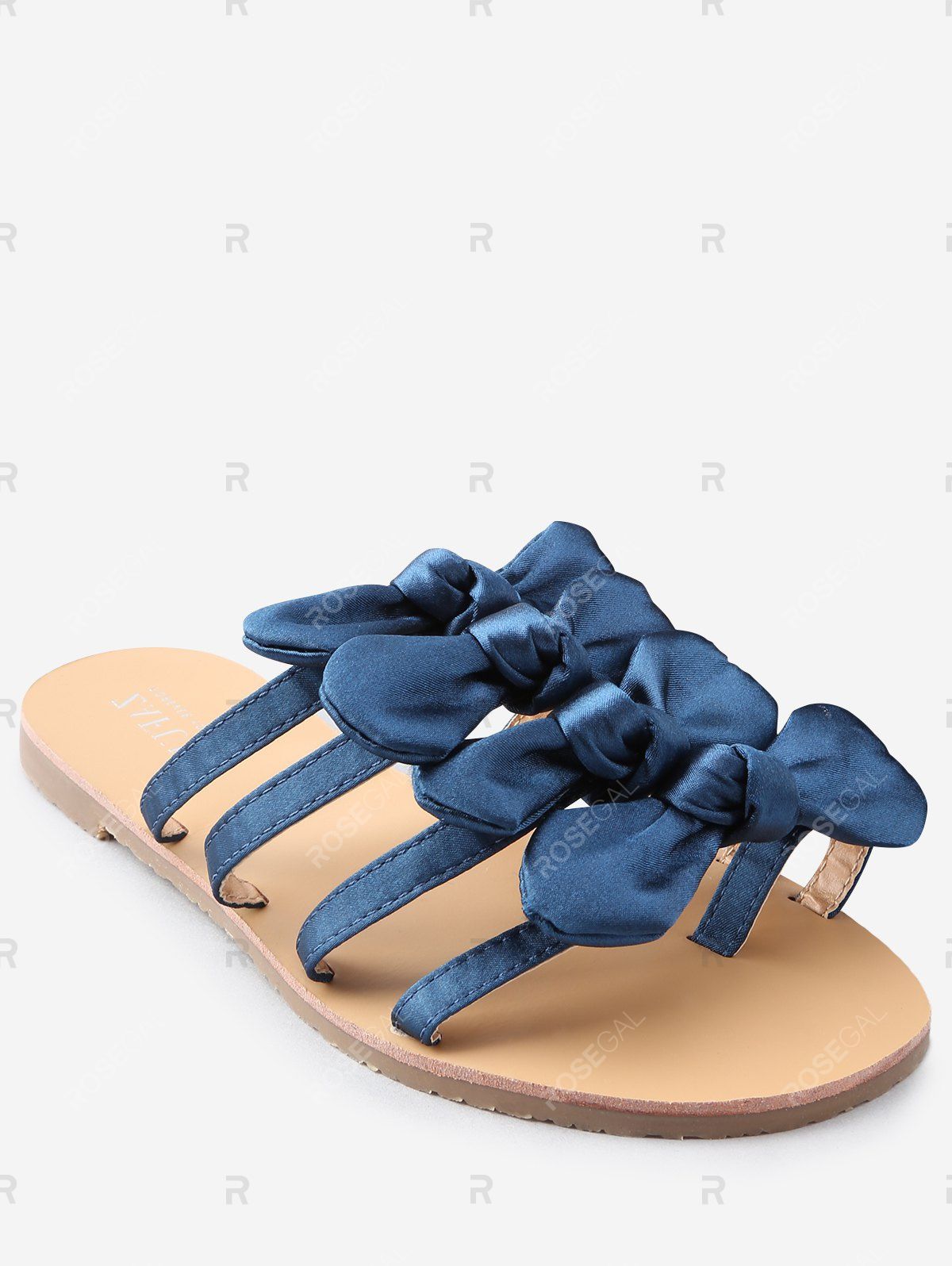 

Casual Vacation Bows Decorated Flat Heel Slides, Earth blue
