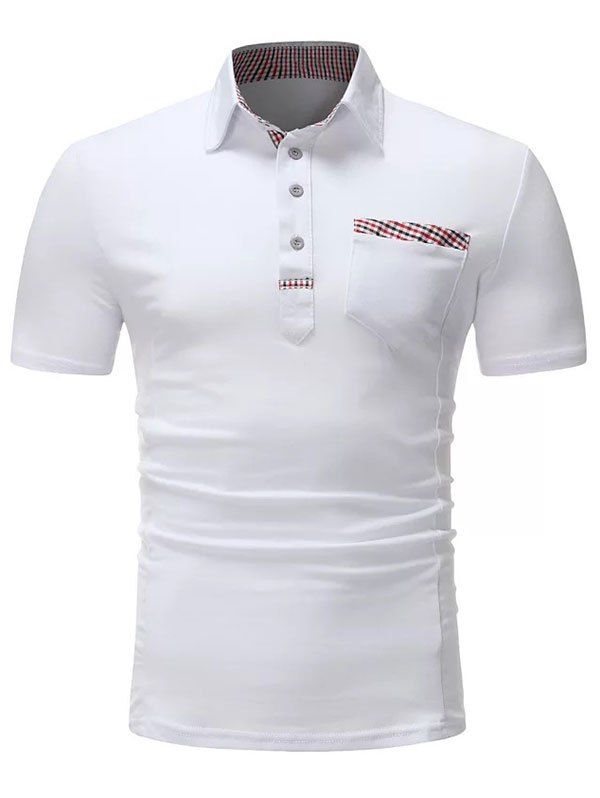 Contrast Solid Color Plaid Polo T-Shirt, White