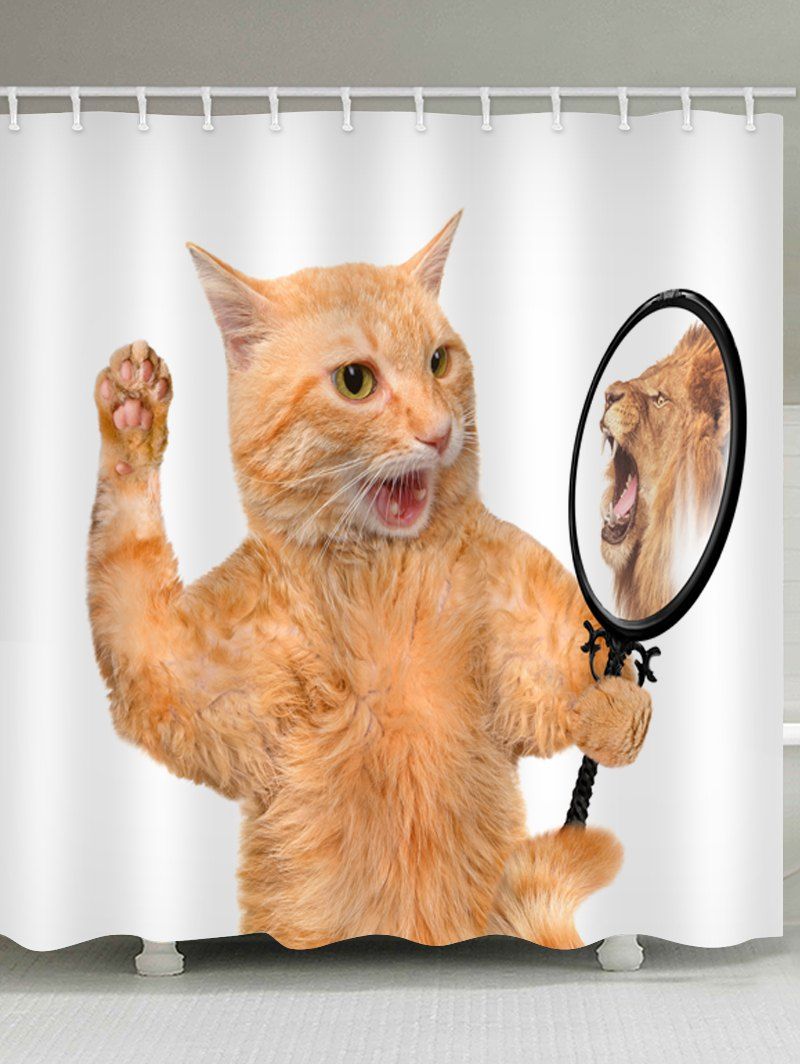 36 Off Funny Cat Seeing Lion In Mirror Print Bath Shower Curtain