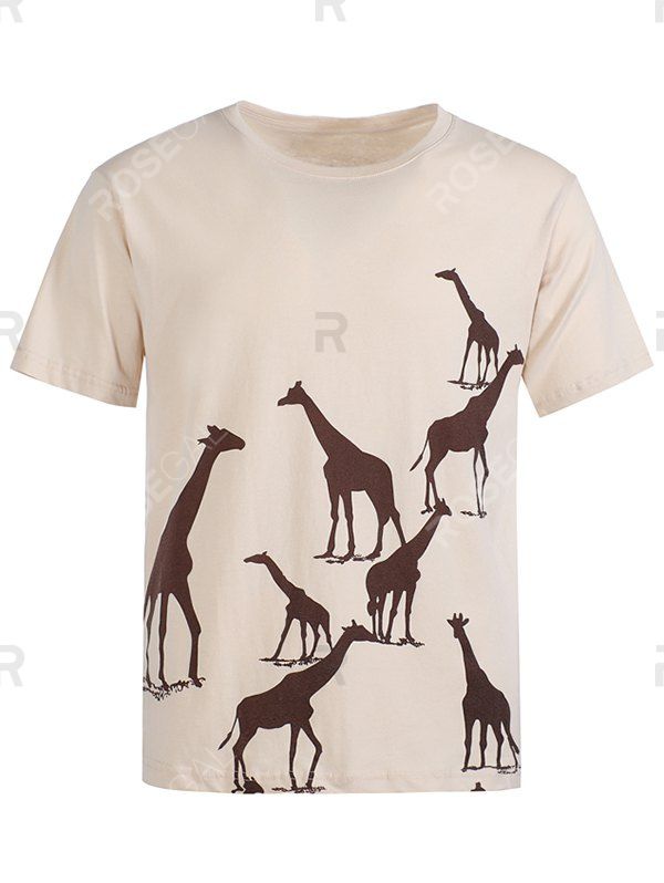 Giraffe Print Short Sleeve T-shirt, Camel brown