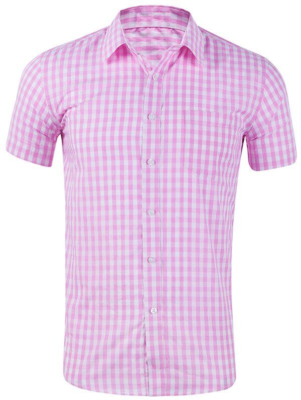 Single Chest Pocket Check Pattern Casual Shirt, Pink