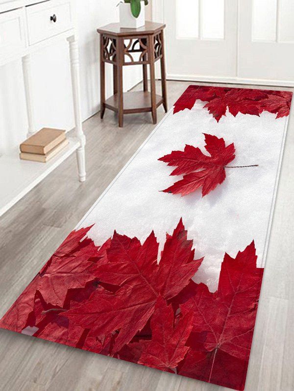 

Maple Leaf Flag Print Flannel Skidproof Area Rug, Fire engine red